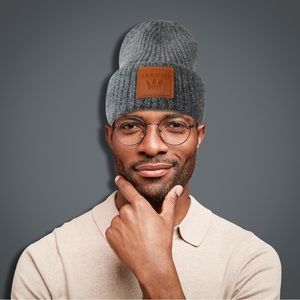 Mixed Wool Cuffed Beanie with Faux Leather Tag